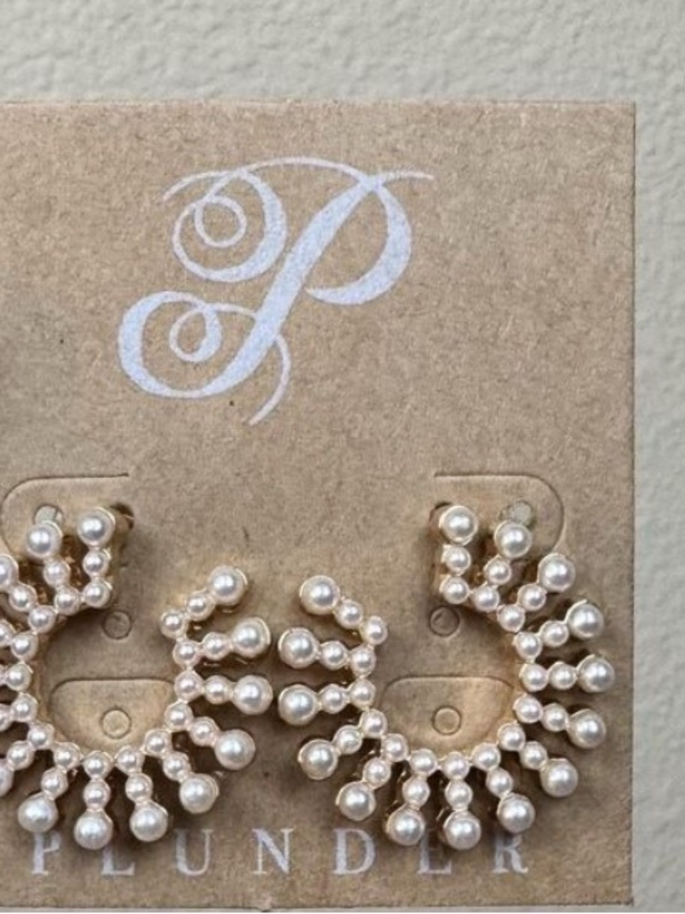 Plunder Pink Faux Pearl Sunburst Hoop Earrings pierced